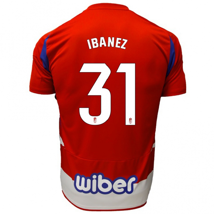 Kandiny Hombre Camiseta Alba Ibáñez #31 Rojo Blanco Azul 1ª Equipación 2024/25 La Camisa Chile