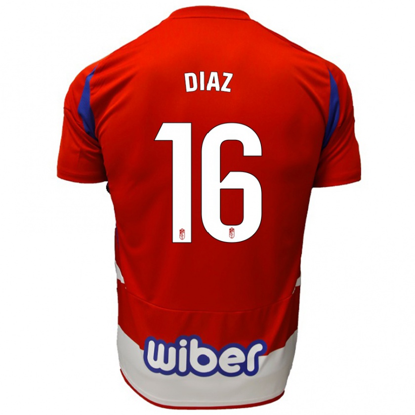 Kandiny Hombre Camiseta Víctor Díaz #16 Rojo Blanco Azul 1ª Equipación 2024/25 La Camisa Chile