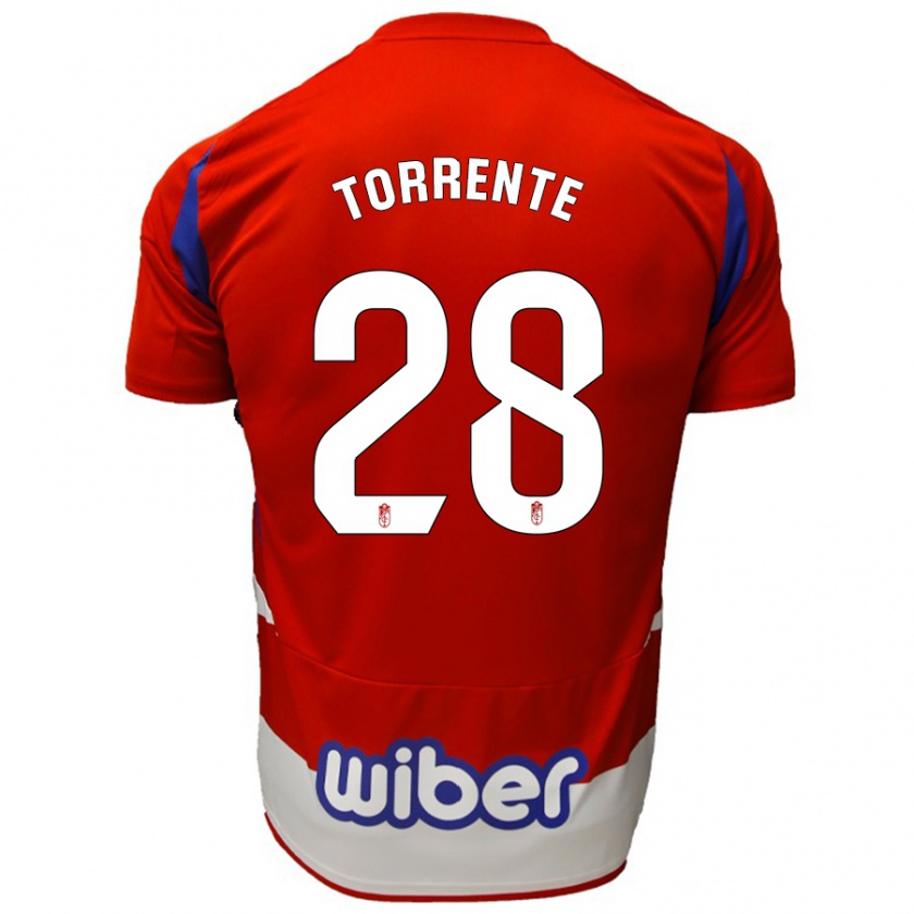 Kandiny Hombre Camiseta Raúl Torrente #28 Rojo Blanco Azul 1ª Equipación 2024/25 La Camisa Chile