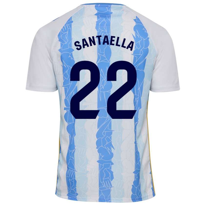 Kandiny Hombre Camiseta Miguel Ángel Santaella #22 Blanco Azul 1ª Equipación 2024/25 La Camisa Chile