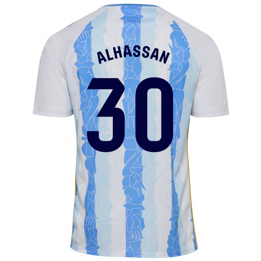 Kandiny Hombre Camiseta Mubarak Alhassan #30 Blanco Azul 1ª Equipación 2024/25 La Camisa Chile