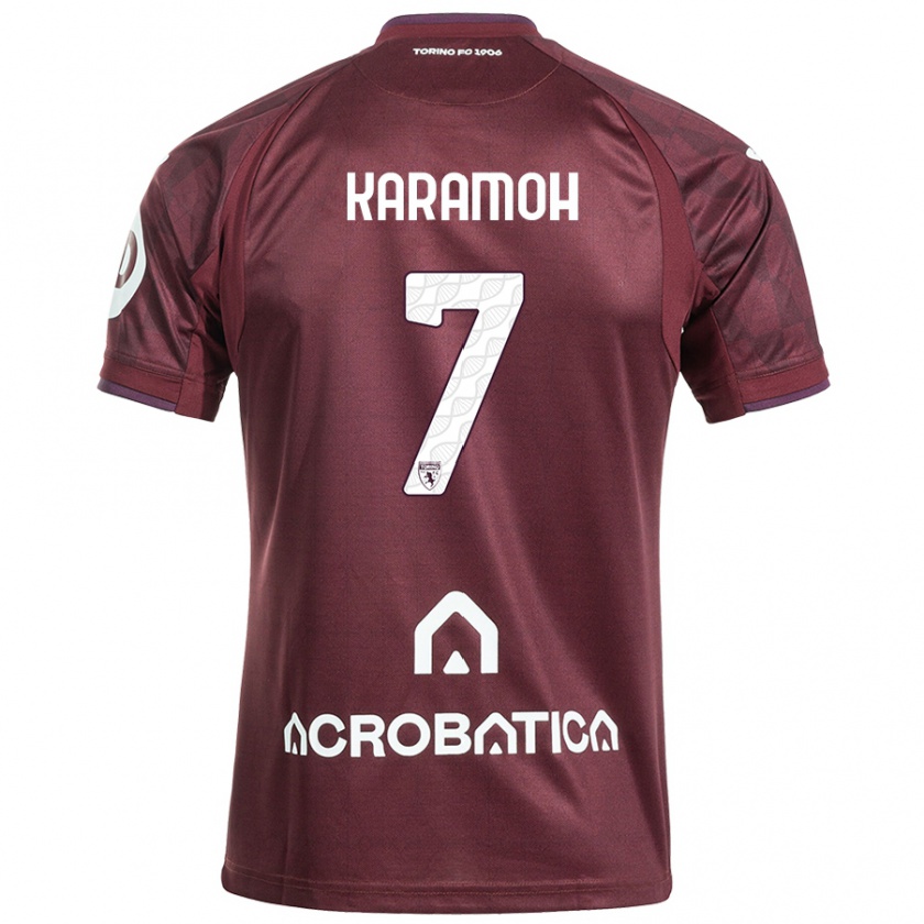 Kandiny Hombre Camiseta Yann Karamoh #7 Granate Blanco 1ª Equipación 2024/25 La Camisa Chile