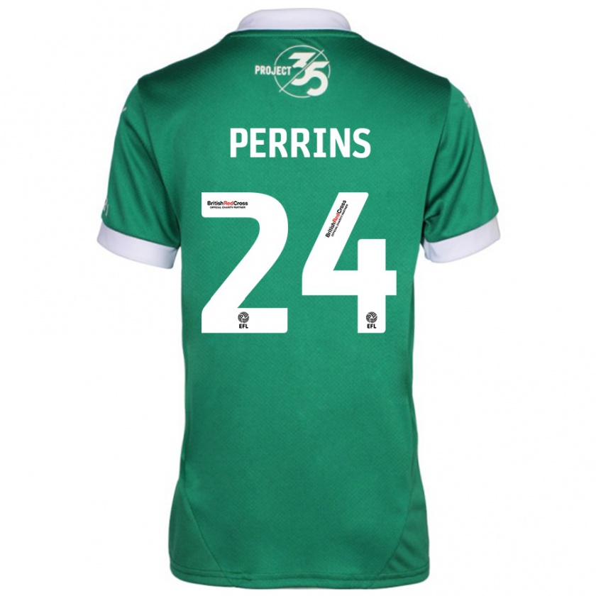 Kandiny Hombre Camiseta Grace Perrins #24 Verde Blanco 1ª Equipación 2024/25 La Camisa Chile