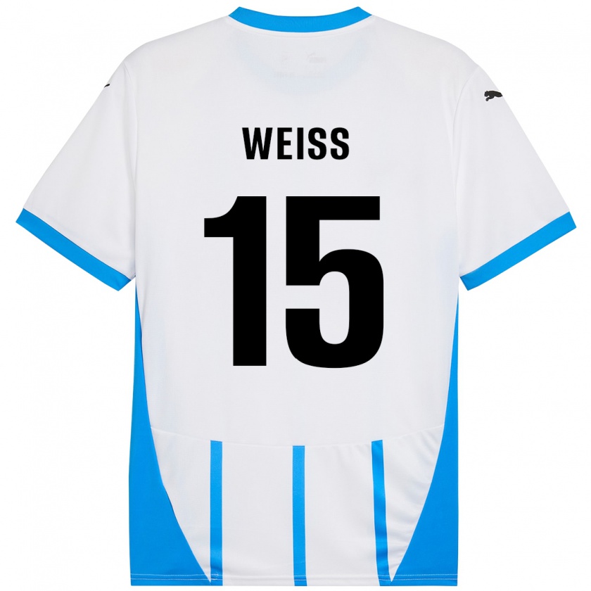 Kandiny Hombre Camiseta David Weiss #15 Blanco Azul 2ª Equipación 2024/25 La Camisa Chile