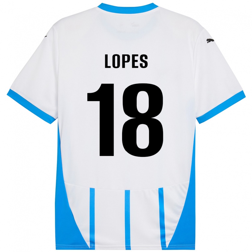 Kandiny Hombre Camiseta Emerick Lopes #18 Blanco Azul 2ª Equipación 2024/25 La Camisa Chile