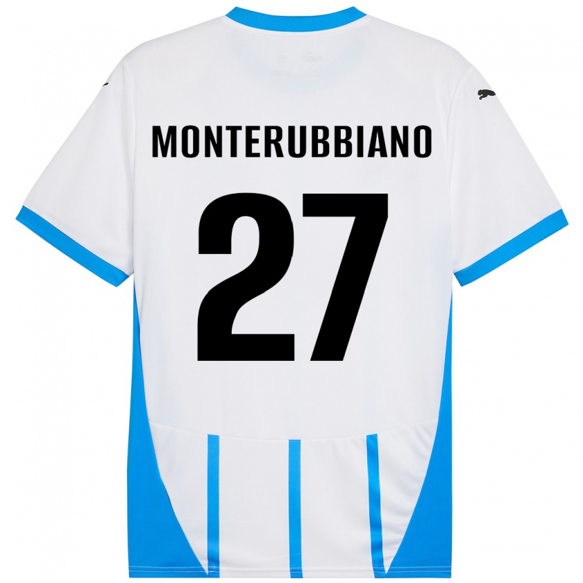 Kandiny Hombre Camiseta Valeria Monterubbiano #27 Blanco Azul 2ª Equipación 2024/25 La Camisa Chile