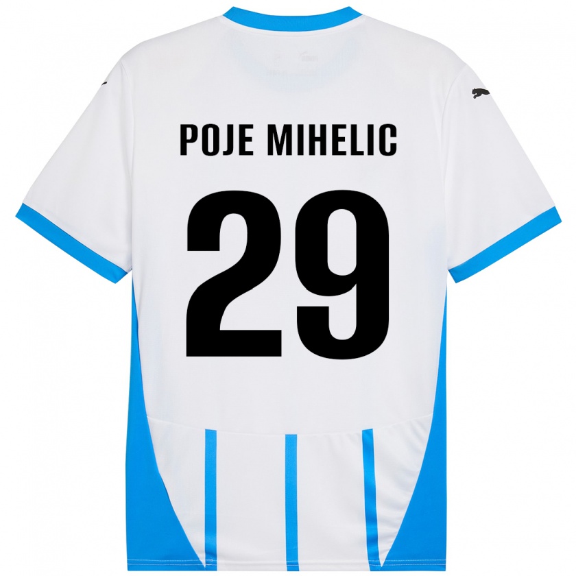 Kandiny Hombre Camiseta Naja Poje Mihelič #29 Blanco Azul 2ª Equipación 2024/25 La Camisa Chile