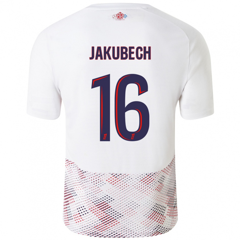 Kandiny Hombre Camiseta Adam Jakubech #16 Blanco Azul Real 2ª Equipación 2024/25 La Camisa Chile