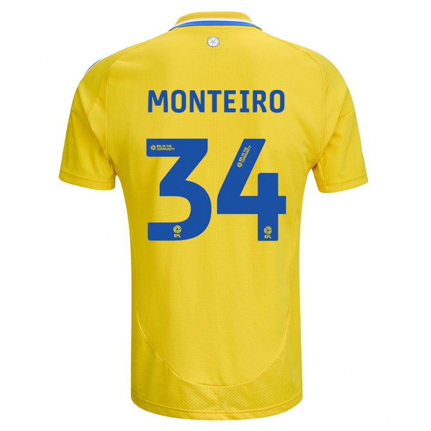 Kandiny Hombre Camiseta Diogo Monteiro #34 Amarillo Azul 2ª Equipación 2024/25 La Camisa Chile