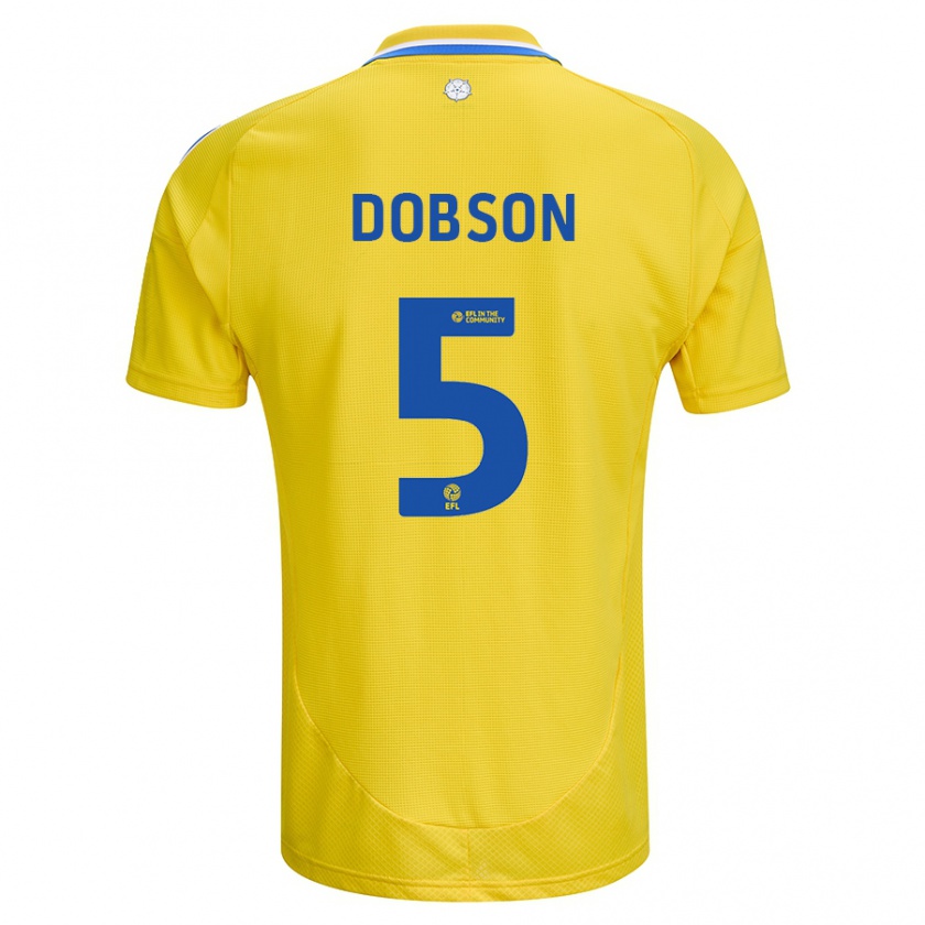 Kandiny Hombre Camiseta Ellie Dobson #5 Amarillo Azul 2ª Equipación 2024/25 La Camisa Chile