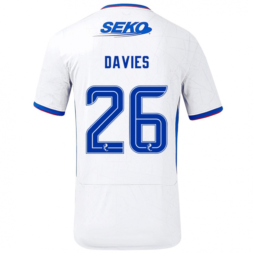 Kandiny Hombre Camiseta Ben Davies #26 Blanco Azul 2ª Equipación 2024/25 La Camisa Chile