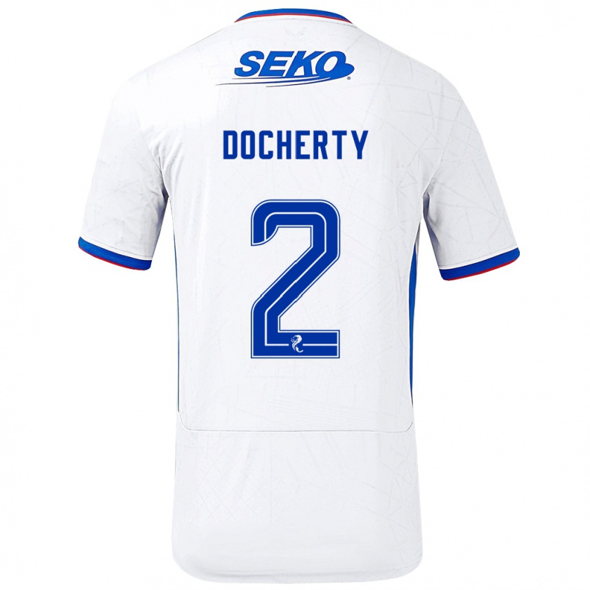 Kandiny Hombre Camiseta Nicola Docherty #2 Blanco Azul 2ª Equipación 2024/25 La Camisa Chile