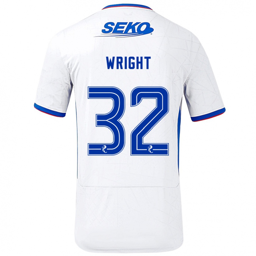 Kandiny Hombre Camiseta Kieran Wright #32 Blanco Azul 2ª Equipación 2024/25 La Camisa Chile