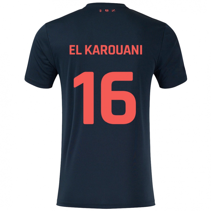 Kandiny Hombre Camiseta Souffian El Karouani #16 Negro Rojo 2ª Equipación 2024/25 La Camisa Chile