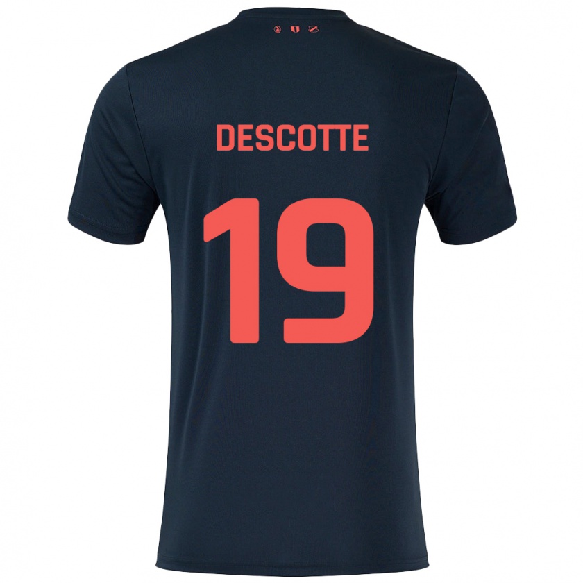 Kandiny Hombre Camiseta Anthony Descotte #19 Negro Rojo 2ª Equipación 2024/25 La Camisa Chile