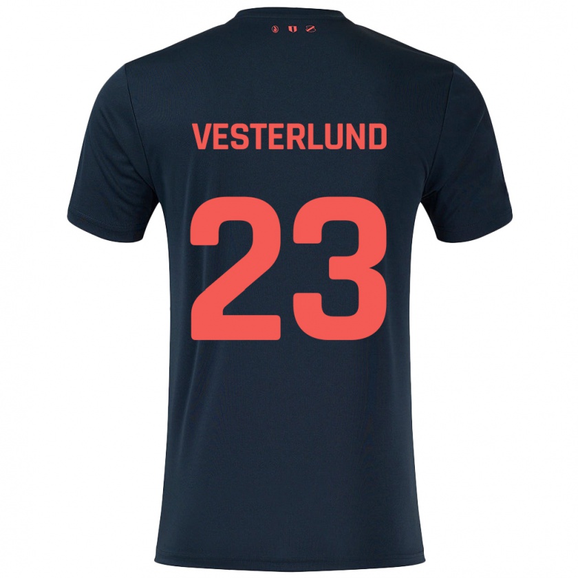 Kandiny Hombre Camiseta Niklas Vesterlund #23 Negro Rojo 2ª Equipación 2024/25 La Camisa Chile