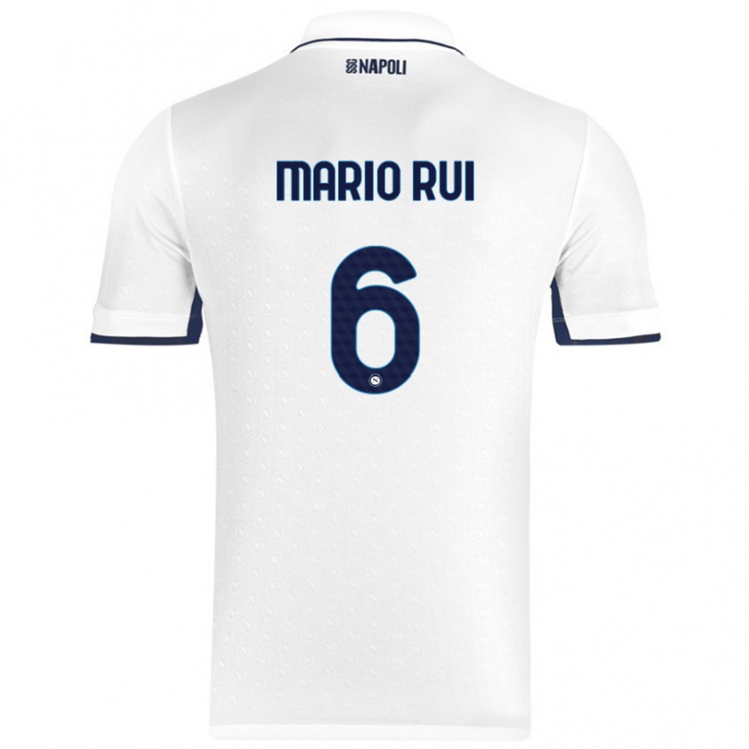 Kandiny Hombre Camiseta Mário Rui #6 Blanco Azul Real 2ª Equipación 2024/25 La Camisa Chile