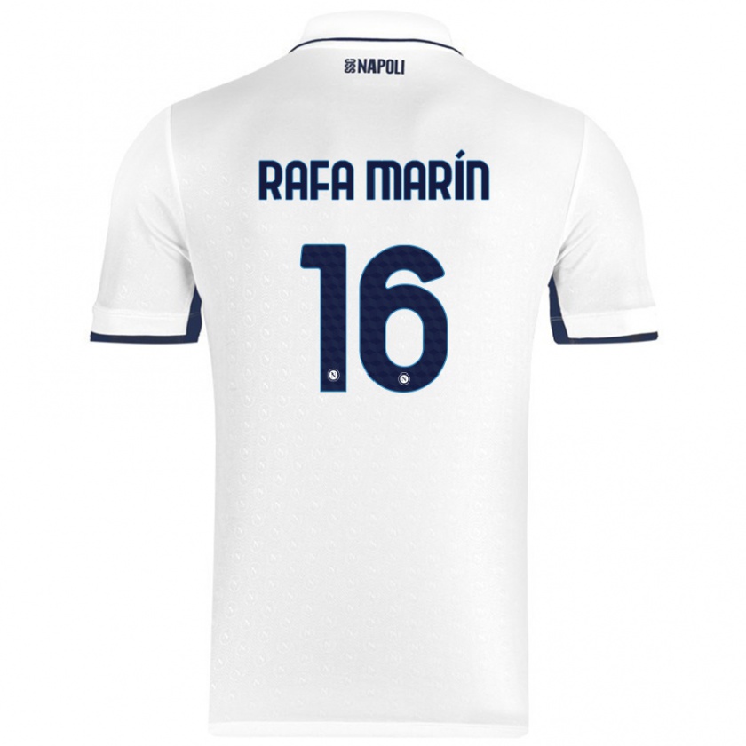 Kandiny Hombre Camiseta Rafa Marín #16 Blanco Azul Real 2ª Equipación 2024/25 La Camisa Chile