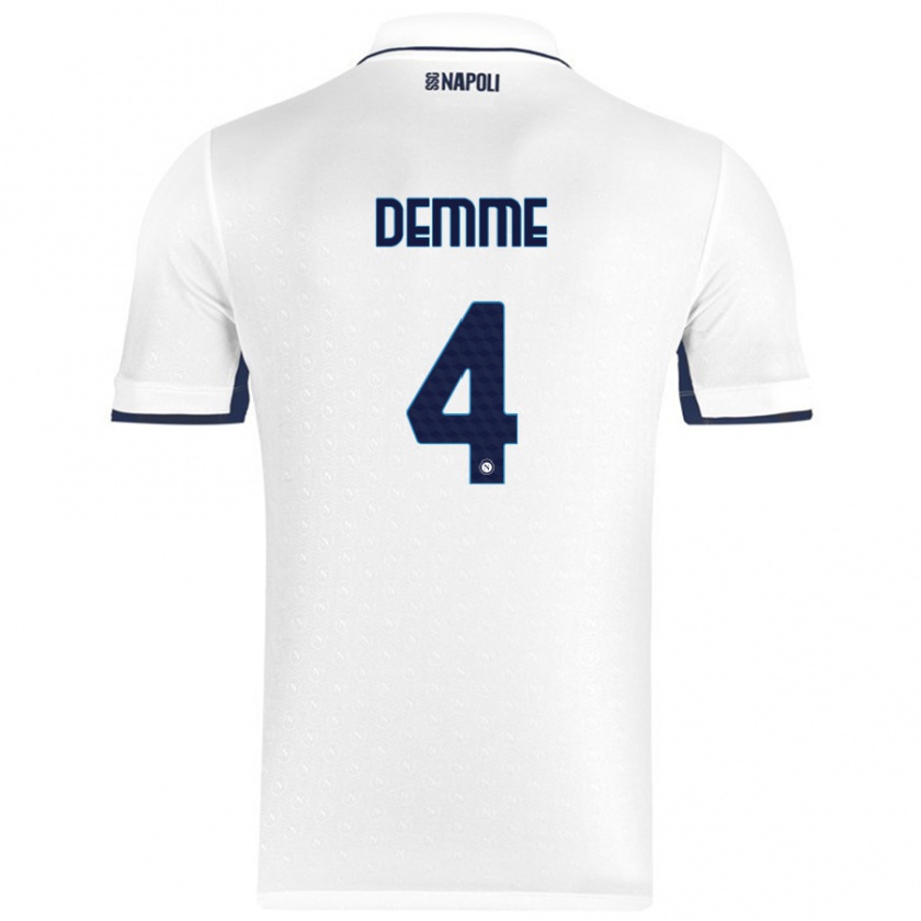 Kandiny Hombre Camiseta Diego Demme #4 Blanco Azul Real 2ª Equipación 2024/25 La Camisa Chile