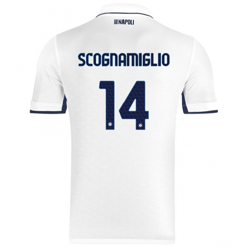 Kandiny Hombre Camiseta Fabio Scognamiglio #14 Blanco Azul Real 2ª Equipación 2024/25 La Camisa Chile