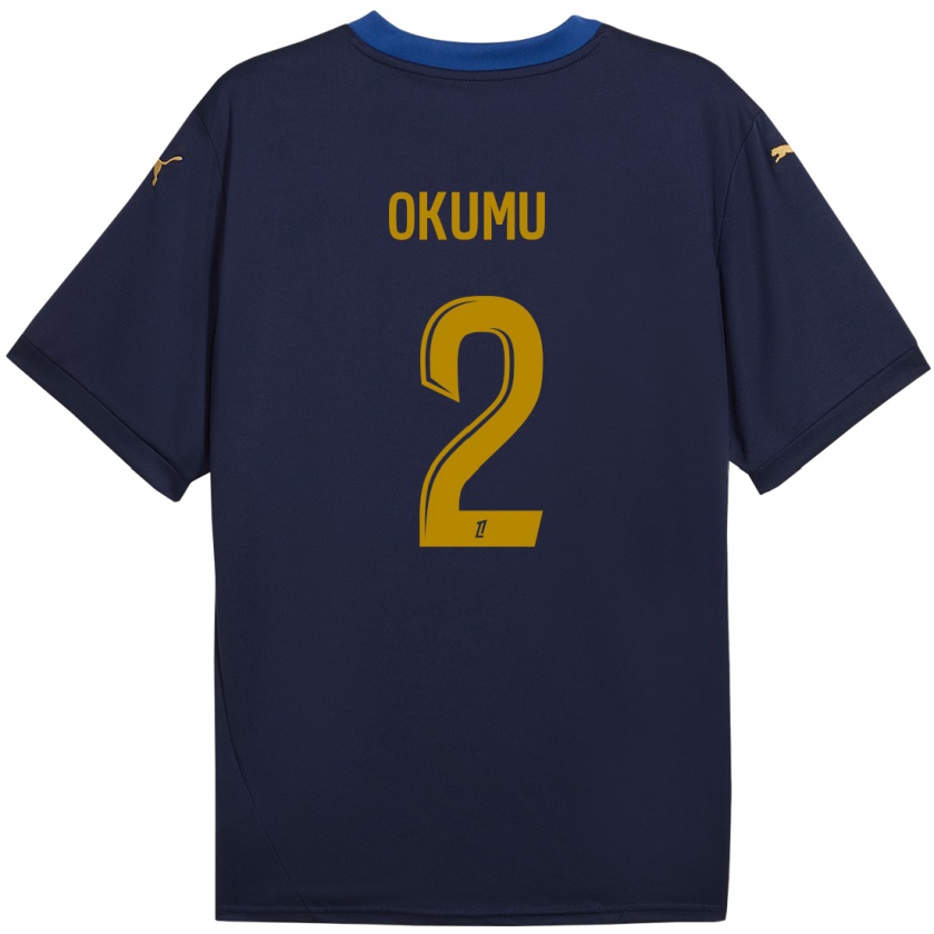 Kandiny Hombre Camiseta Joseph Okumu #2 Azul Marino Dorado 2ª Equipación 2024/25 La Camisa Chile