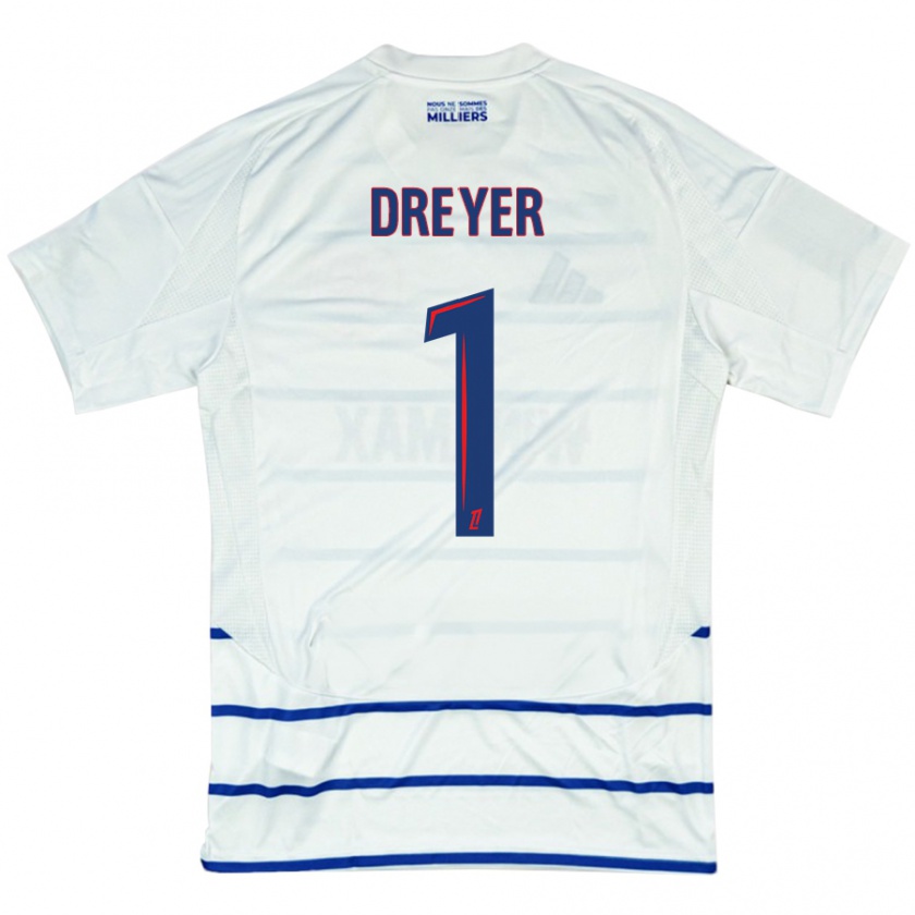 Kandiny Hombre Camiseta Matthieu Dreyer #1 Blanco Azul 2ª Equipación 2024/25 La Camisa Chile