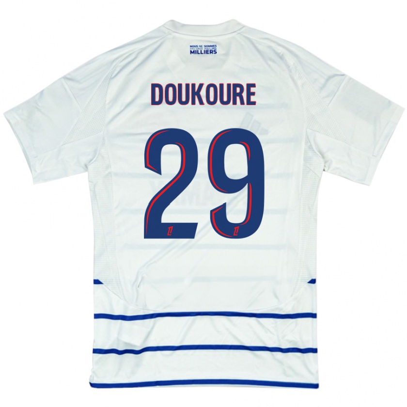 Kandiny Hombre Camiseta Ismaël Doukouré #29 Blanco Azul 2ª Equipación 2024/25 La Camisa Chile