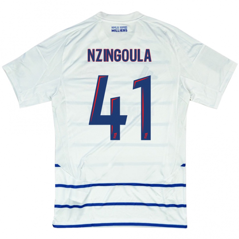 Kandiny Hombre Camiseta Rabby Nzingoula #41 Blanco Azul 2ª Equipación 2024/25 La Camisa Chile