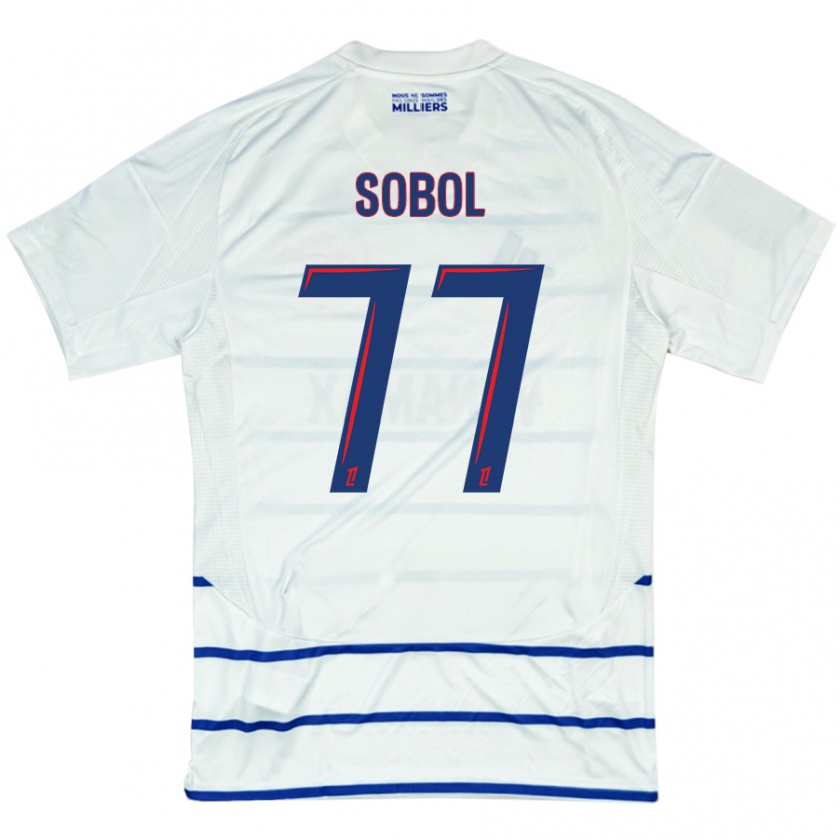 Kandiny Hombre Camiseta Eduard Sobol #77 Blanco Azul 2ª Equipación 2024/25 La Camisa Chile