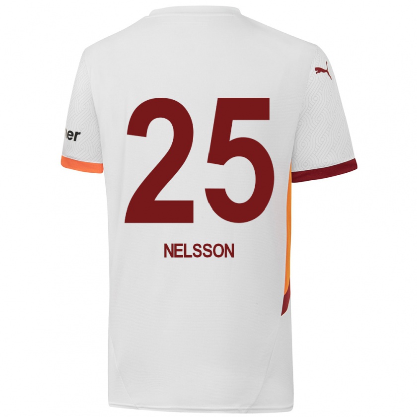 Kandiny Hombre Camiseta Victor Nelsson #25 Blanco Amarillo Rojo 2ª Equipación 2024/25 La Camisa Chile