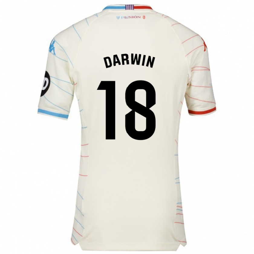 Kandiny Hombre Camiseta Darwin Machís #18 Blanco Rojo Azul 2ª Equipación 2024/25 La Camisa Chile