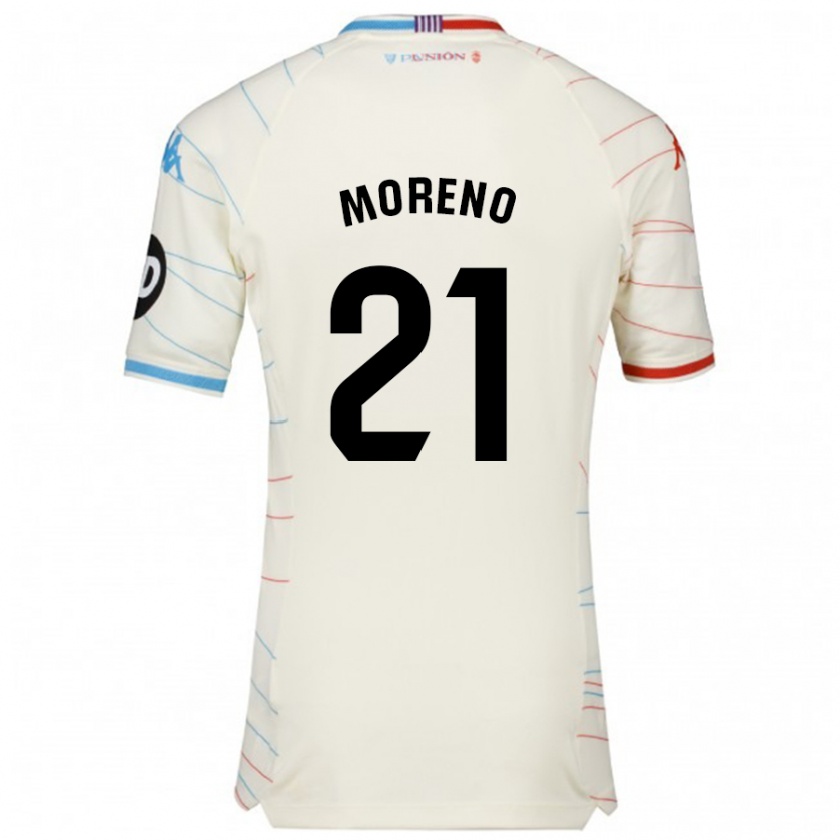 Kandiny Hombre Camiseta Xavi Moreno #21 Blanco Rojo Azul 2ª Equipación 2024/25 La Camisa Chile