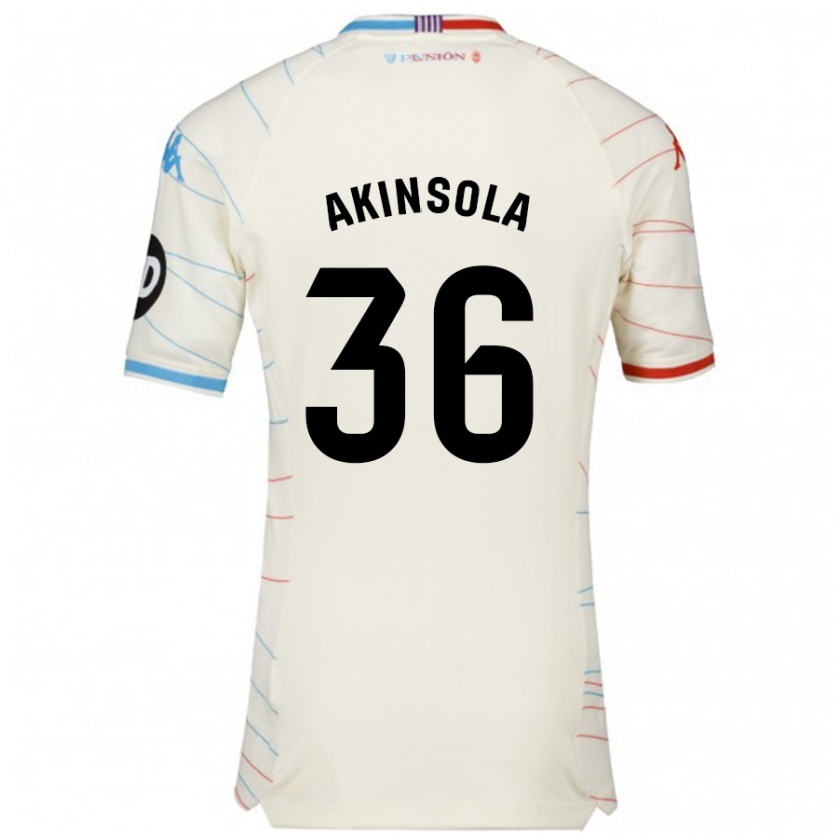 Kandiny Hombre Camiseta Tunde Akinsola #36 Blanco Rojo Azul 2ª Equipación 2024/25 La Camisa Chile