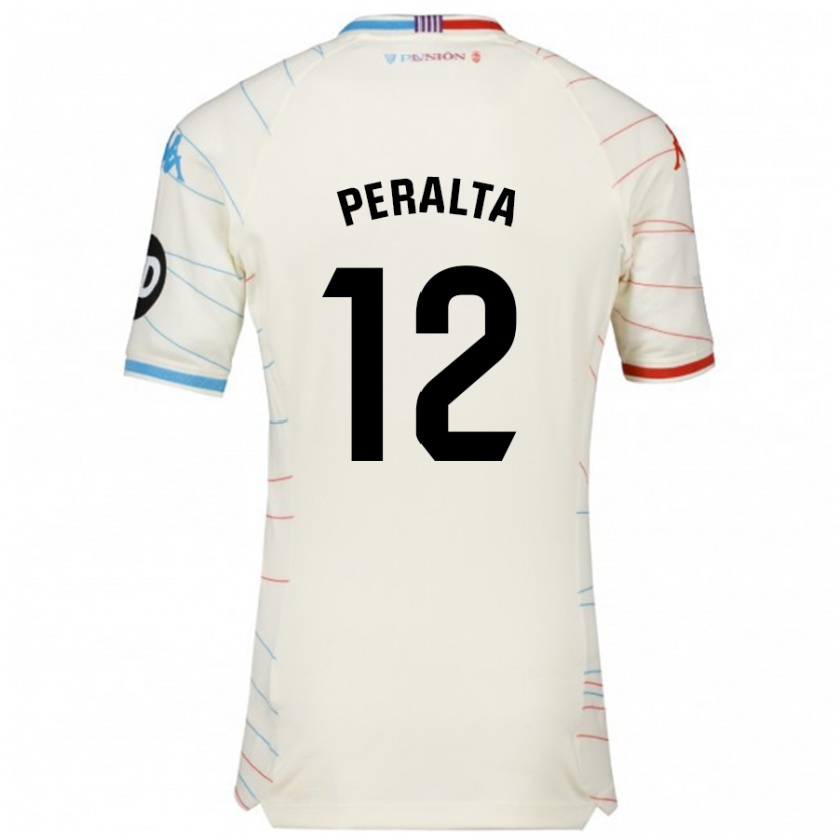 Kandiny Hombre Camiseta Fernando Peralta #12 Blanco Rojo Azul 2ª Equipación 2024/25 La Camisa Chile