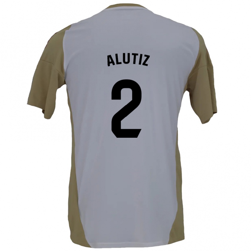 Kandiny Hombre Camiseta Hodei Alutiz #2 Marrón Blanco 2ª Equipación 2024/25 La Camisa Chile