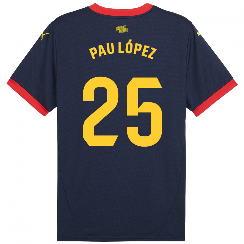 Kandiny Hombre Camiseta Pau López #25 Azul Marino Rojo 2ª Equipación 2024/25 La Camisa Chile