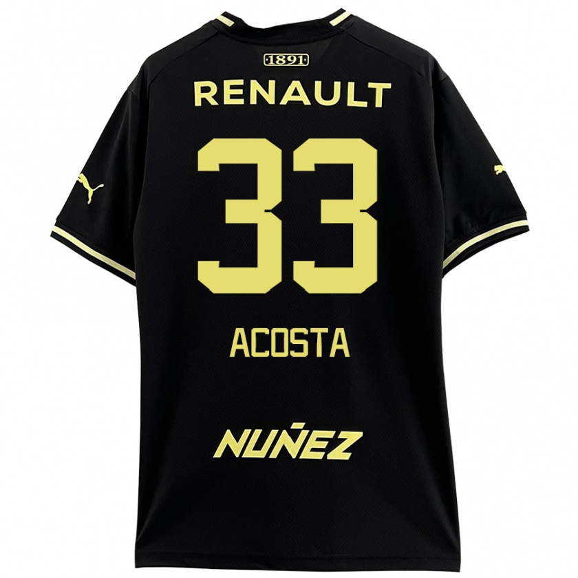 Kandiny Hombre Camiseta Nahuel Acosta #33 Negro Amarillo 2ª Equipación 2024/25 La Camisa Chile