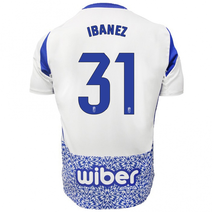 Kandiny Hombre Camiseta Alba Ibáñez #31 Blanco Azul 2ª Equipación 2024/25 La Camisa Chile