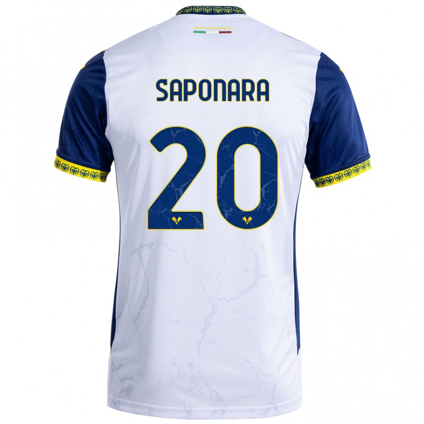 Kandiny Hombre Camiseta Riccardo Saponara #20 Blanco Azul 2ª Equipación 2024/25 La Camisa Chile