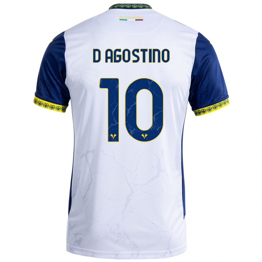 Kandiny Hombre Camiseta Samuele D'agostino #10 Blanco Azul 2ª Equipación 2024/25 La Camisa Chile