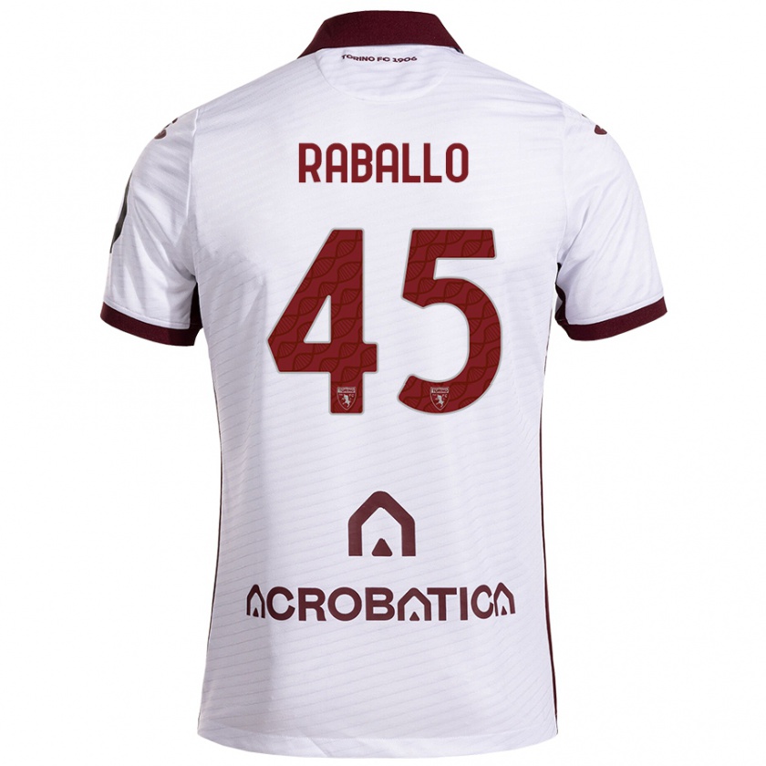 Kandiny Hombre Camiseta Alessio Raballo #45 Blanco Granate 2ª Equipación 2024/25 La Camisa Chile