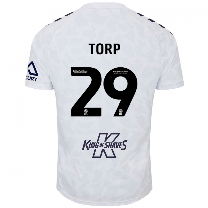 Kandiny Hombre Camiseta Victor Torp #29 Blanco 2ª Equipación 2024/25 La Camisa Chile