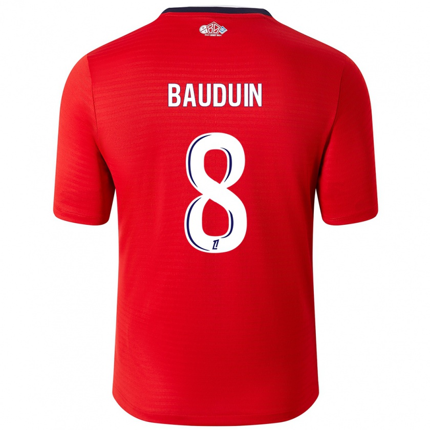 Kandiny Mujer Camiseta Justine Bauduin #8 Rojo Blanco 1ª Equipación 2024/25 La Camisa Chile