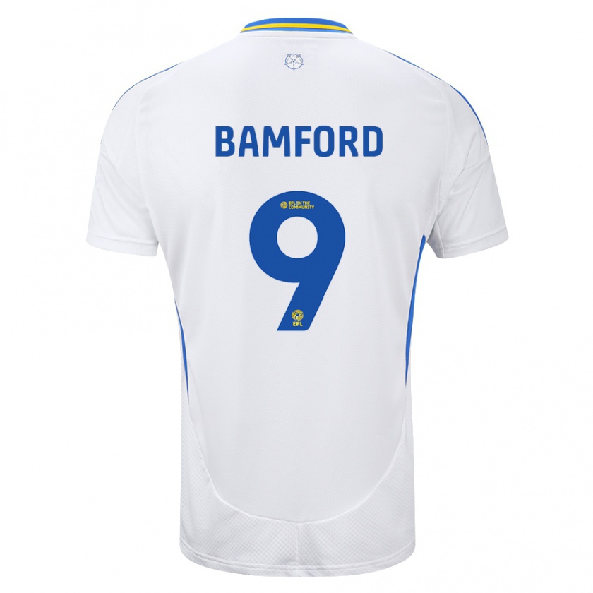 Kandiny Mujer Camiseta Patrick Bamford #9 Blanco Azul 1ª Equipación 2024/25 La Camisa Chile