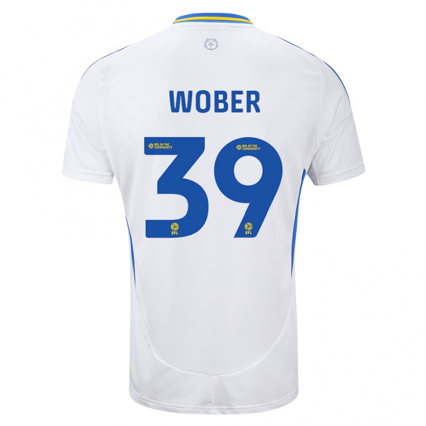 Kandiny Mujer Camiseta Maximilian Wöber #39 Blanco Azul 1ª Equipación 2024/25 La Camisa Chile