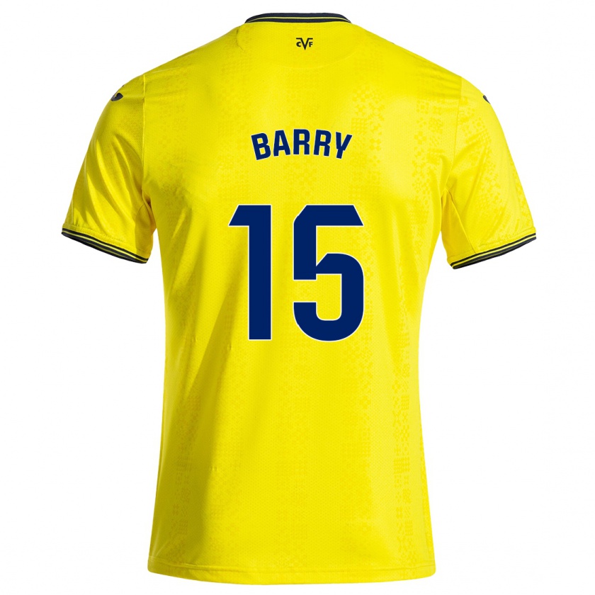 Kandiny Mujer Camiseta Thierno Barry #15 Amarillo Negro 1ª Equipación 2024/25 La Camisa Chile