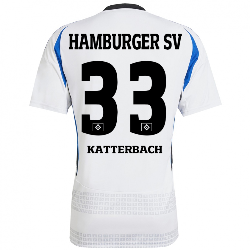 Kandiny Mujer Camiseta Noah Katterbach #33 Blanco Azul 1ª Equipación 2024/25 La Camisa Chile