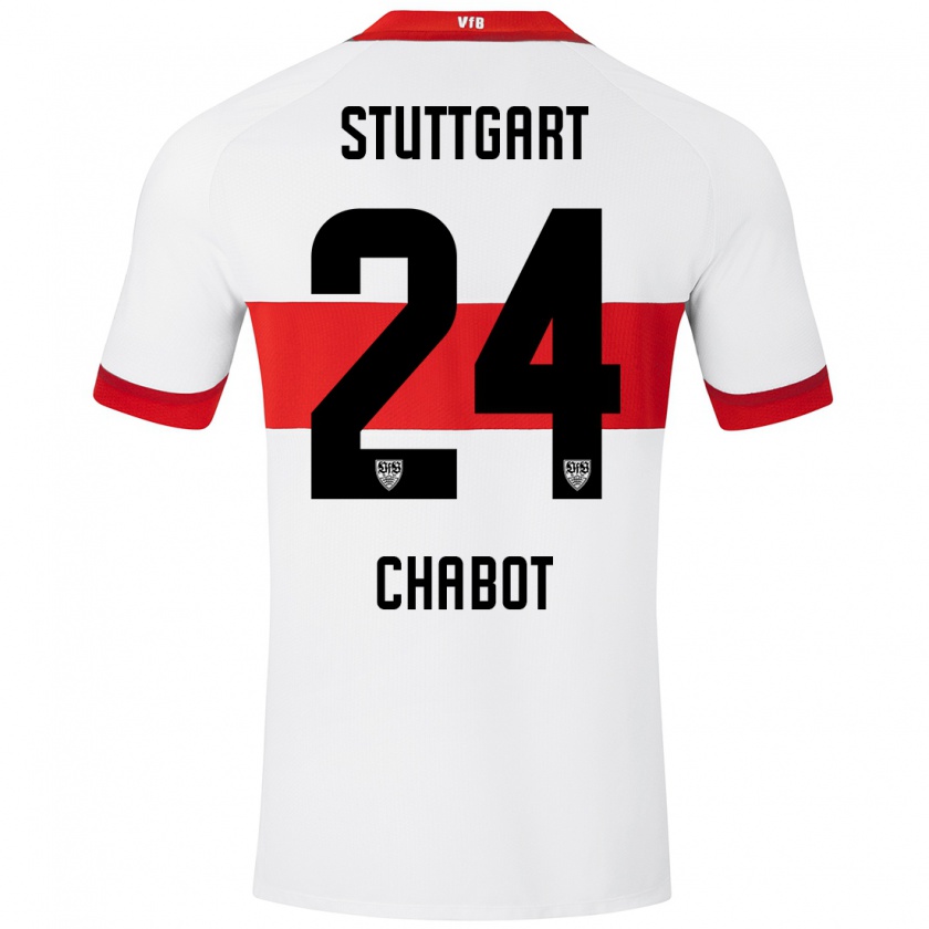 Kandiny Mujer Camiseta Jeff Chabot #24 Blanco Rojo 1ª Equipación 2024/25 La Camisa Chile