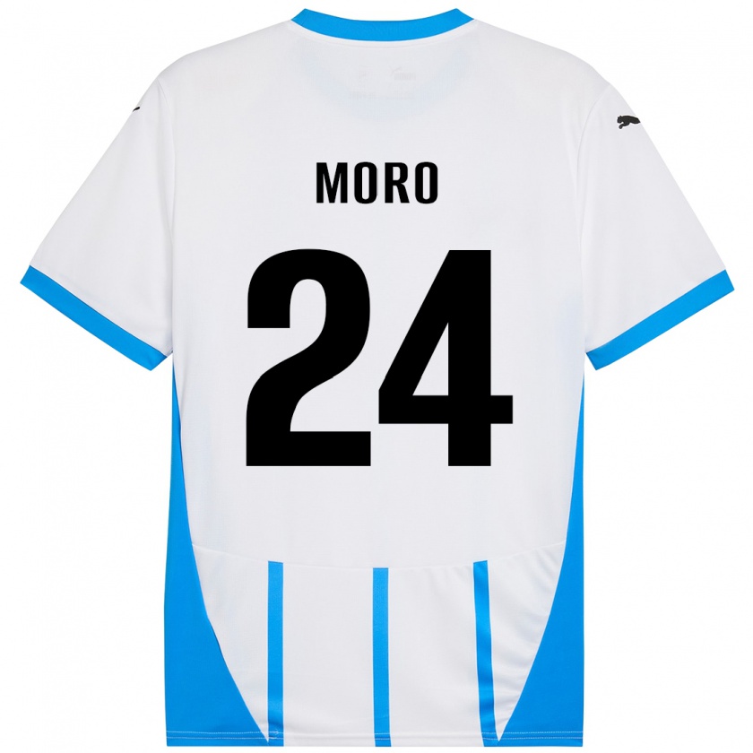 Kandiny Mujer Camiseta Luca Moro #24 Blanco Azul 2ª Equipación 2024/25 La Camisa Chile