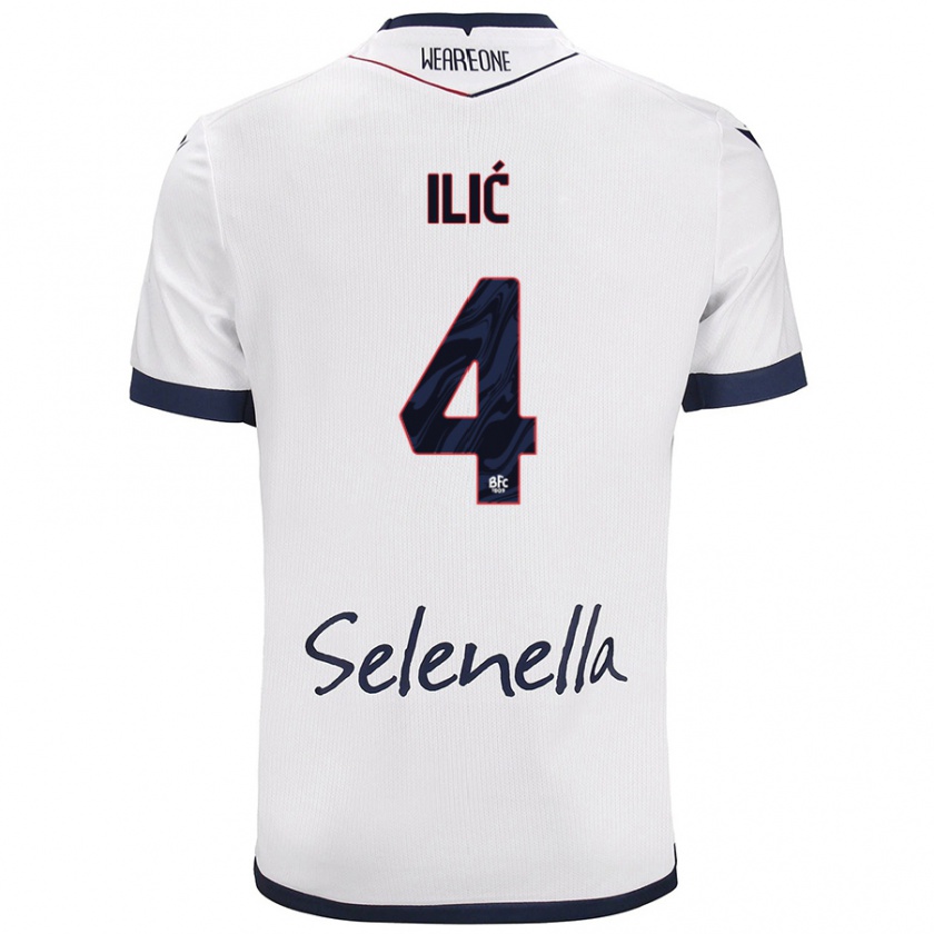 Kandiny Mujer Camiseta Mihajlo Ilić #4 Blanco Azul Real 2ª Equipación 2024/25 La Camisa Chile